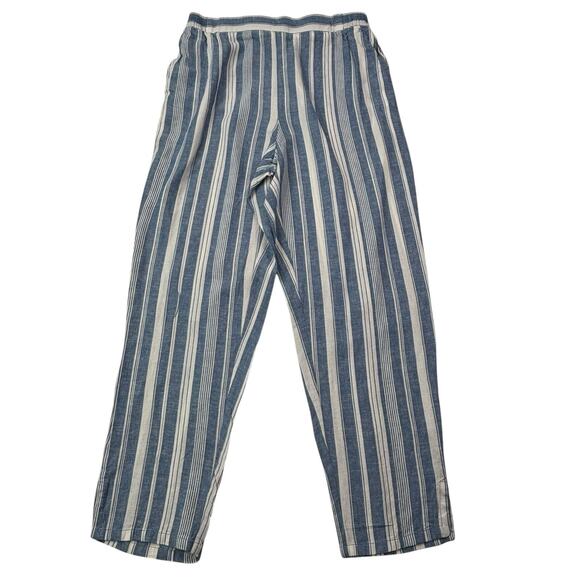 Anthropologie Maeve Women's Size 8 Striped Linen Blend Elastic Waist‎ Crop Pants - Picture 1 of 16